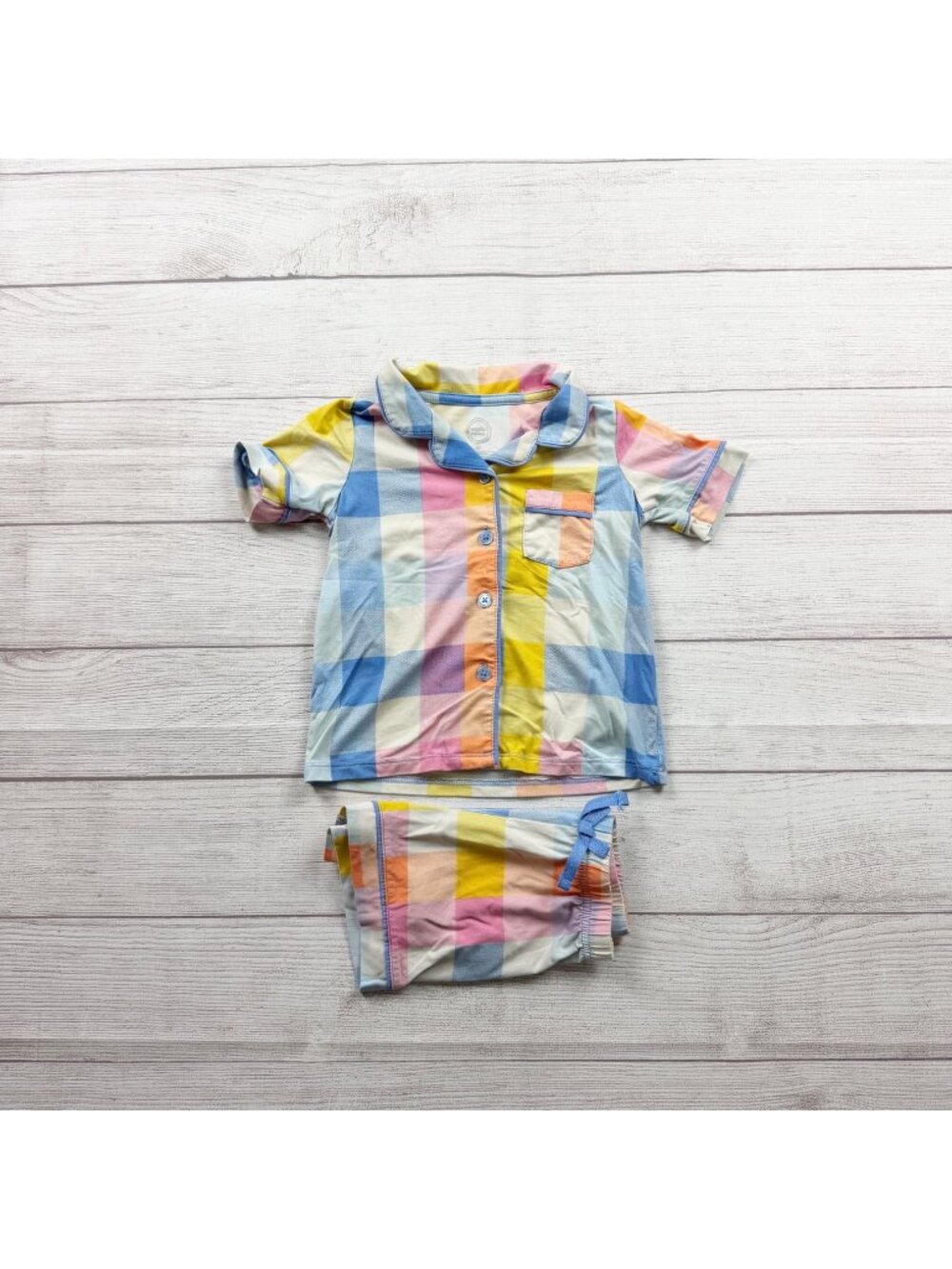 Wonder Nation Collared Buttoned Plaid Shorts Pajamas Set 3T